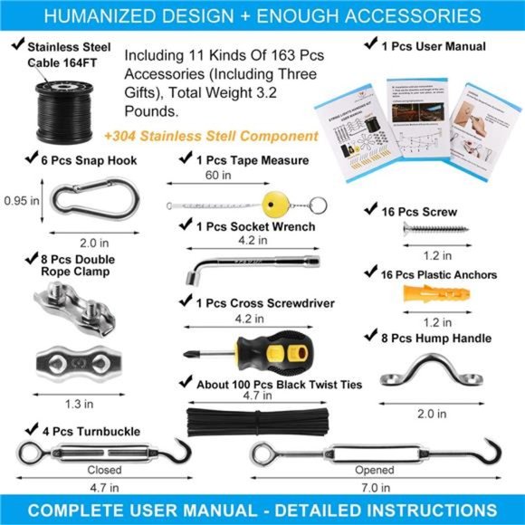 String Light Hanging Kit,Guide Wire for Outdoor String Lights, with 164 Ft Nylon - Picture 4 of 6